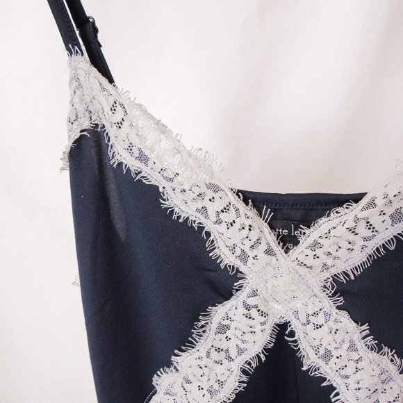 NANETTE LEPORE Slip Dress With Lace in Navy Blue Size-L - Picture 5 of 10